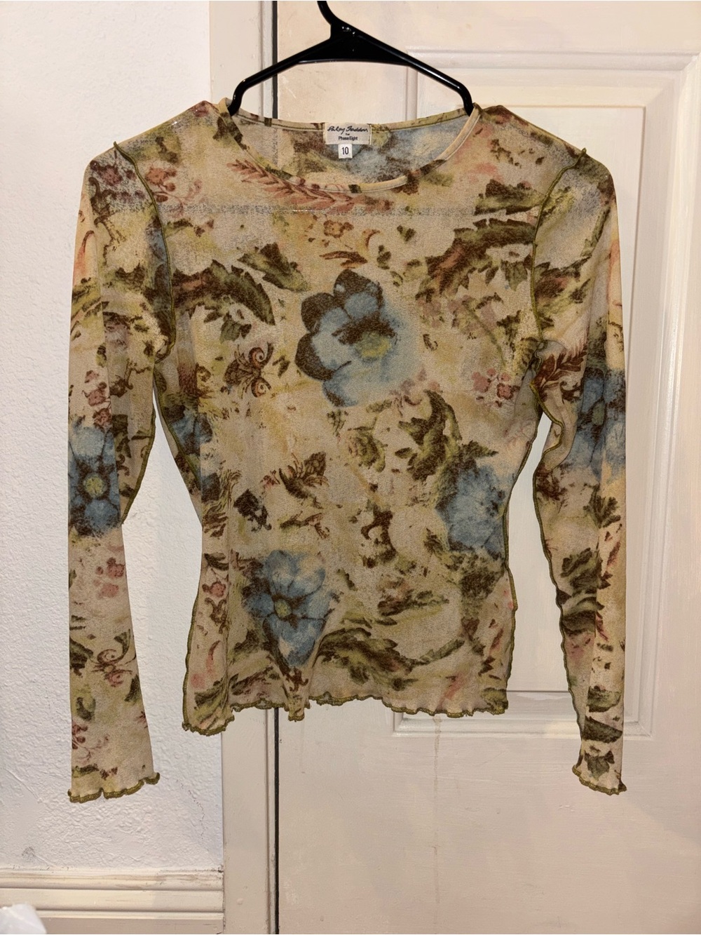 Betsey Johnson Cream Floral Mesh Long-Sleeve Top